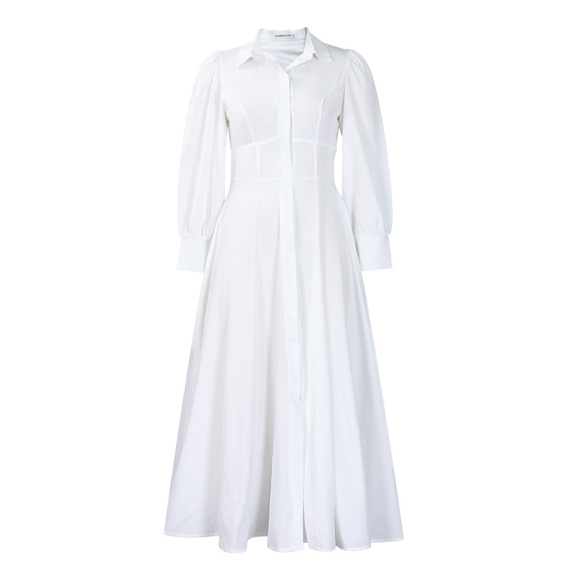 D570 クロスボーダー婦人服エレガントな長袖ビッグスイングシャツドレスファッショナブルなソリッドカラーミッドレングスアフリカドレス|undefined