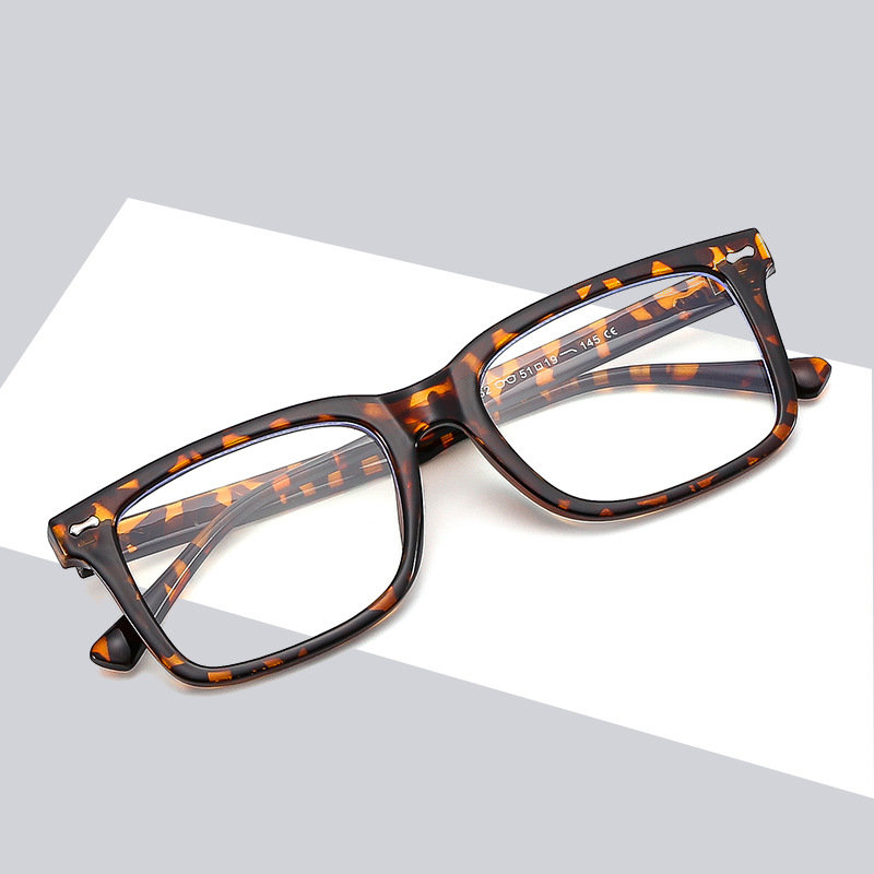 跨境新款方框时尚眼镜小蝴蝶结米钉男女同款复古学院风平光镜3662