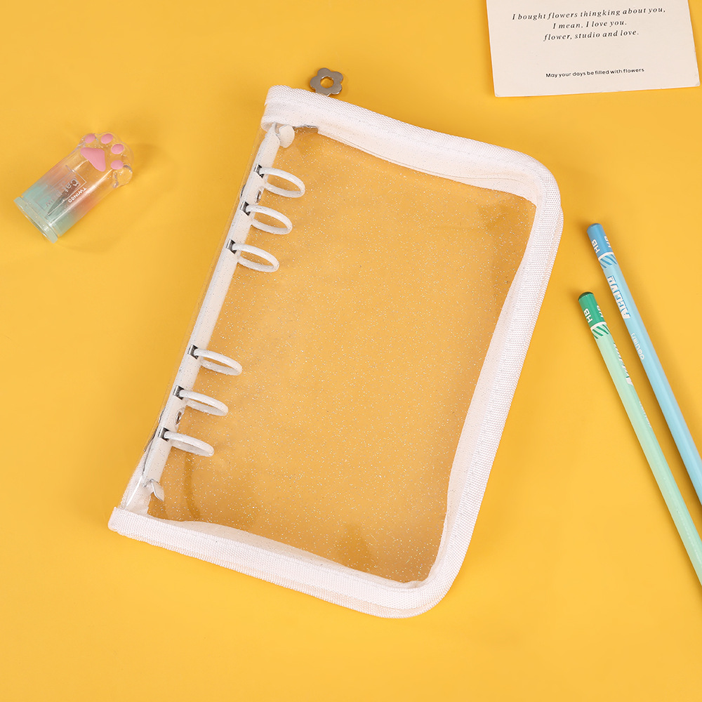 A5A6グリッターリーフリングバインダー、透明カードブック、ジッパー付きリーフリング手帳、ロゴ・パターン印刷カードアルバム収納ブック