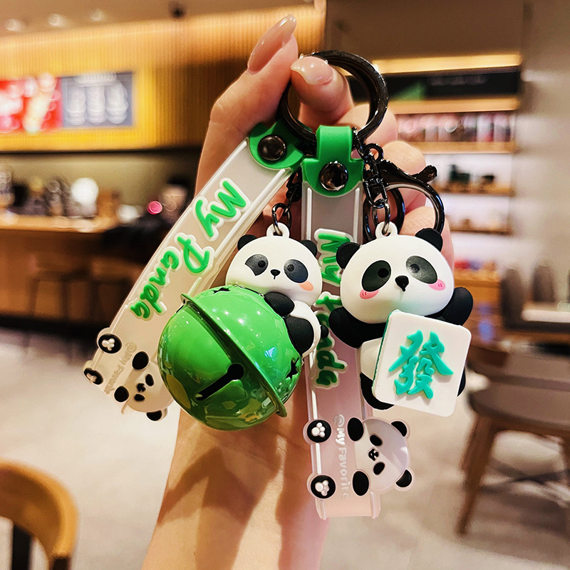 Creative rotating panda hand rope car keychain female cute cartoon student schoolbag pendant online celebrity couple small gift