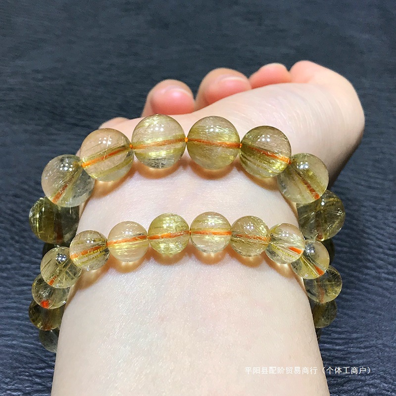 配阶维纳斯发晶手串天然巴西老矿金发晶手链男女钛晶满密顺发晶黄|undefined