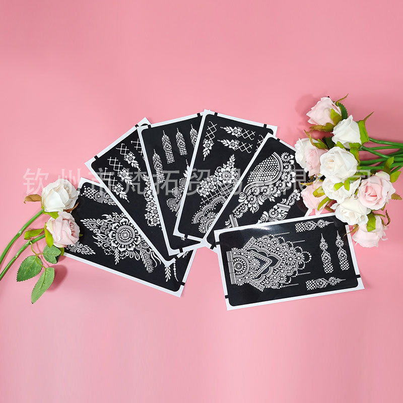 White Henna Cream Wedding Hand Back Tattoo Template Hollow stencils Sticker Juice Tattoo Cream Temporary Tattoo