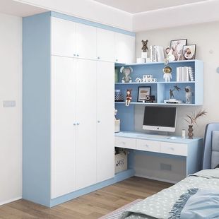 Wardrobe Student Desk Integrated Corner Computer Desk Bookcase Children's Bedroom Home Wardrobe Study Table Solid Wood Bookshelf