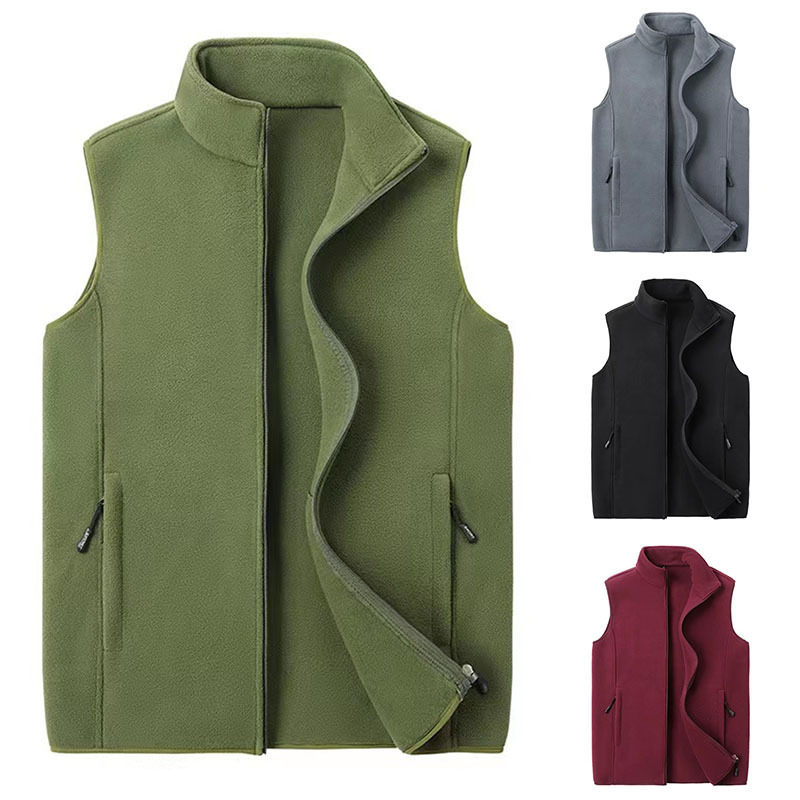 跨境专供亚马逊热卖欧美男士拉链纯色户外休闲宽松大码背心马甲