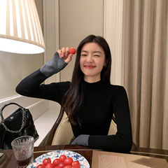 pusumede 穿搭好手 撞色长袖针织衫女设计感小众修身打底衫上衣