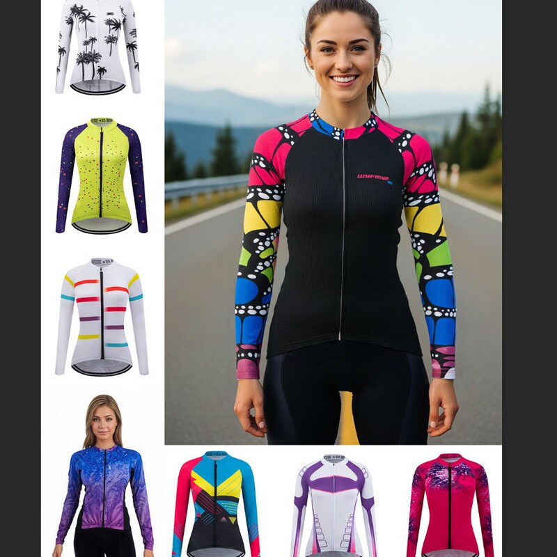 Spring and Autumn New Women's Long-Sleeve Cycling Jersey with Pockets, Bicycle Riding Top, Cycling Gear