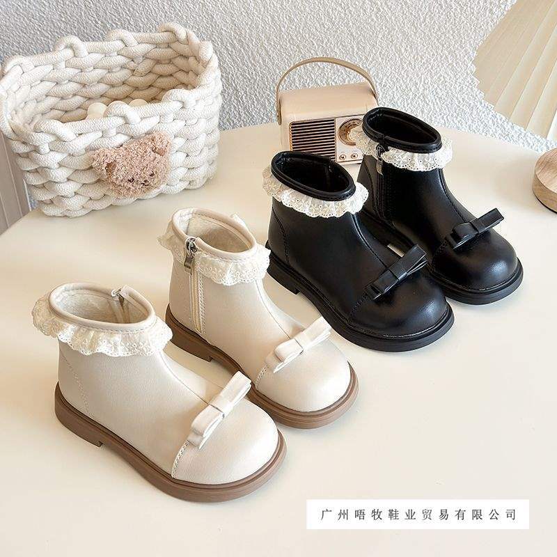 Girls' Boots 2025 Autumn and Winter New Kidsren's Boots Fleece-Lined Warm Cotton Leather Boots Little Girl Princess Short Boots