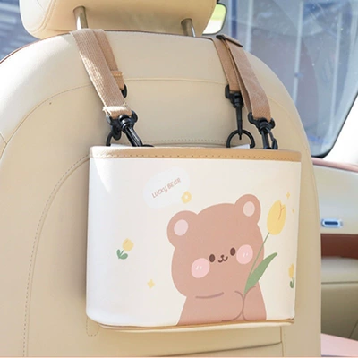 Car storage bag/box: bag, houndstooth pattern, multifunctional - large-tulip-bear-storage-bucket-251117cm