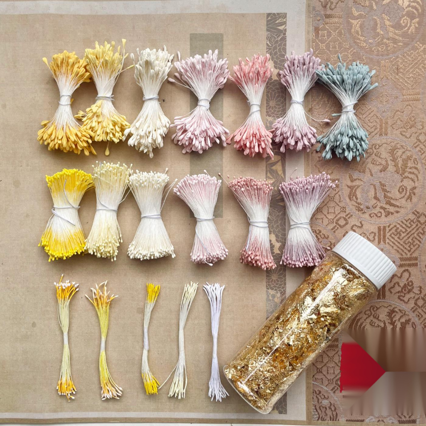 亚光翻糖花芯花蕊1mm细 麦芽花芯 金箔 绒花缠花DIY簪子配件