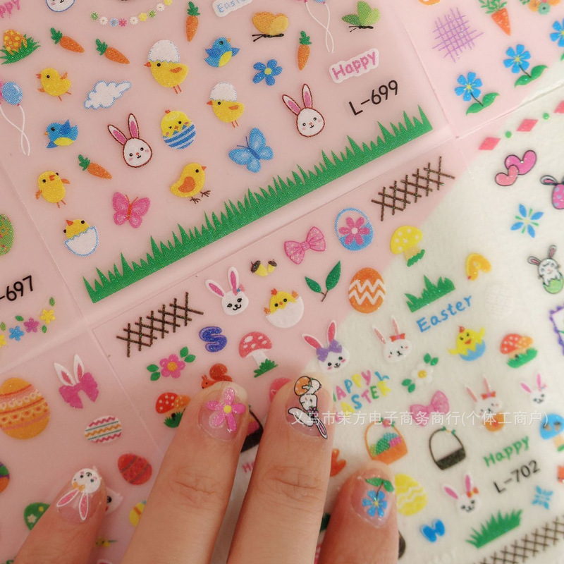 New 3D Stereo Cartoon Easter Kidsren's Nail Stickers Bunny Egg Chick Nail Art Stickers Cute Animals