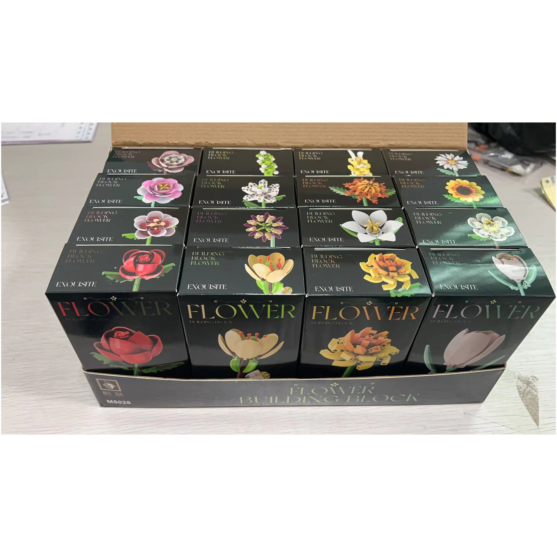 永生积木花束全套桌面摆件向日葵玫瑰花礼物拼装颗粒积木玩具