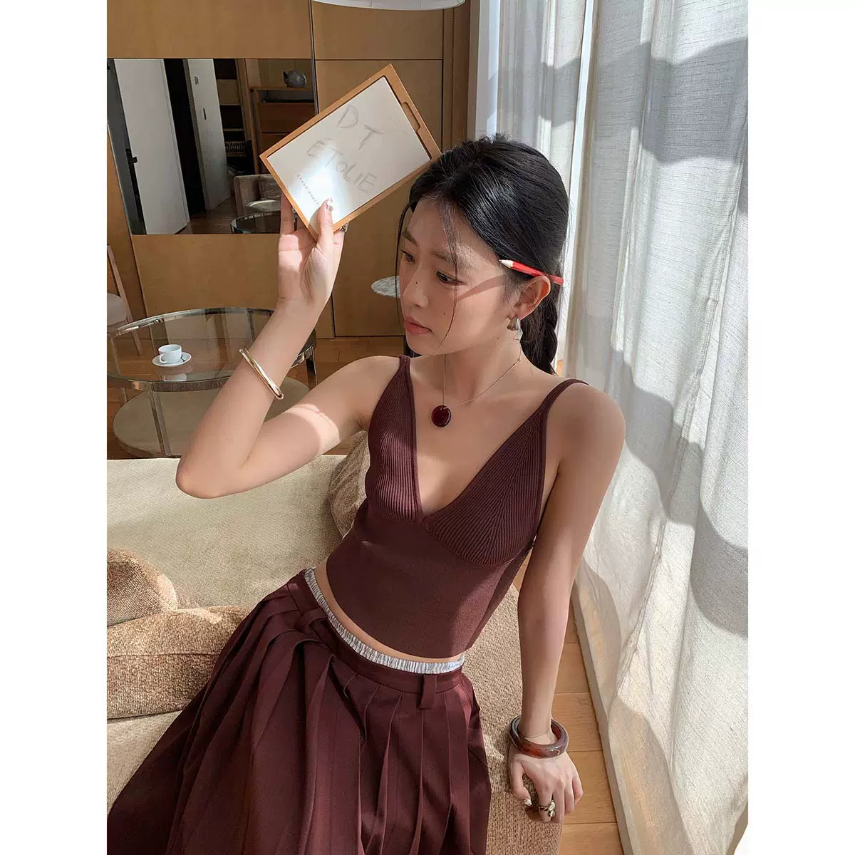 【十三行特价不退换】性感深v领针织吊带背心女外穿美背修身上衣