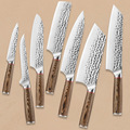 现货供应外贸亚马逊刀具手工锻打厨师刀7件套刀钢头彩木柄切菜刀