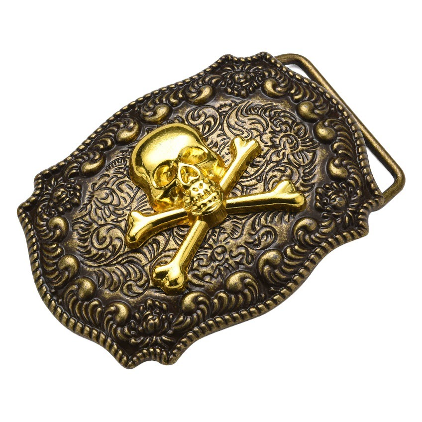 Кожа берет на себя оптом модный тренд небольшой узор напольный набор бычьей головы панк черепа пряжка западного стиля