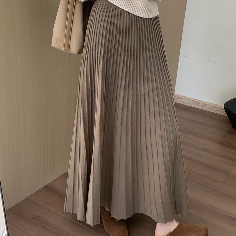 高腰显瘦加厚针织百褶半身裙2025冬季新款韩版百搭休闲淑女风伞裙|undefined