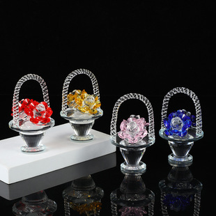 Crystal Flower Basket Home Desktop Small Ornaments Porch Glass Decorations Men Send Girlfriend Creative Birthday Gift