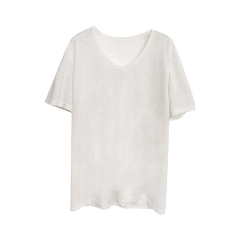Korean-style V-neck white casual short-sleeve women's snow cotton 2025 summer new loose hide fat slimming top