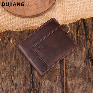 High-End Genuine Leather Wallet with Multiple Card Slots, Anti-Theft, Short Wallet, Multifunctional, First-Layer Cowhide, Men's European and American Retro Style