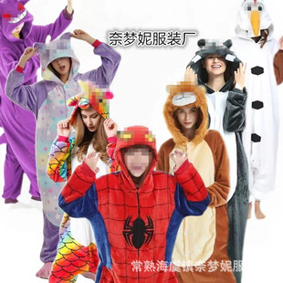 Original Factory Mixed Batch Autumn and Winter Adult Animal Cartoon One-Piece Pajamas Export Version Toilet Style Warm Home Clothes