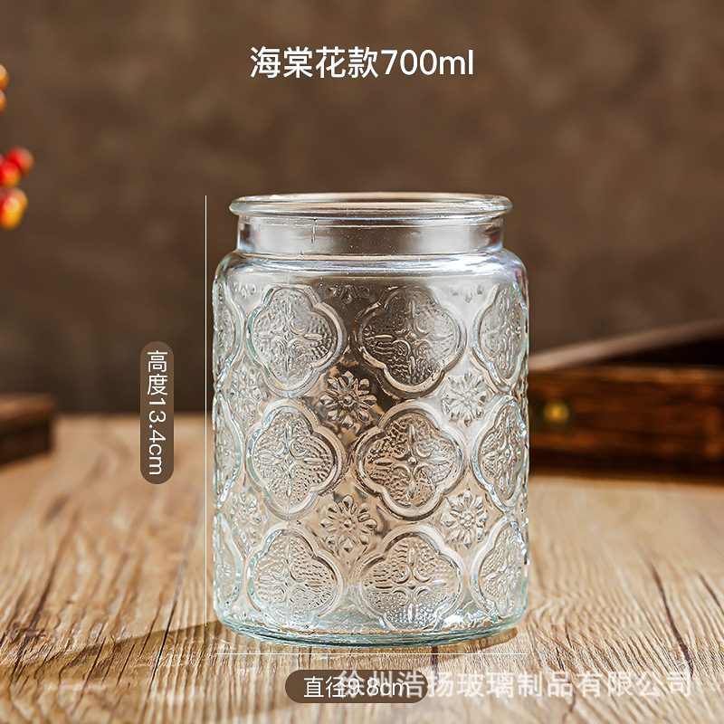Vidrio de alivio de vidrio sellado tarro cuadrado tarro de almacenamiento merienda fruta seca almacenamiento tarro cocina hogar tarro de vidrio retro
