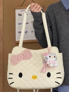 Cute Kitty Cat Backpack Women's 2024 New Fashion Cartoon Tote Bag Large Capacity Rhombic Backpack
