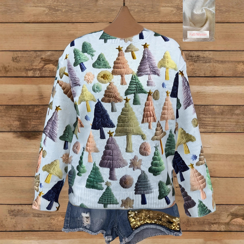 Various Patterned Sweaters Christmas Tree Print Cross-Border Loose Round Neck Long Sleeve Autumn New Temu European Station Hot Sale Various Patterned Sweaters Christmas Tree Print Cross-Border Loose Round Neck Long Sleeve Autumn New Temu European Station Hot Sale
