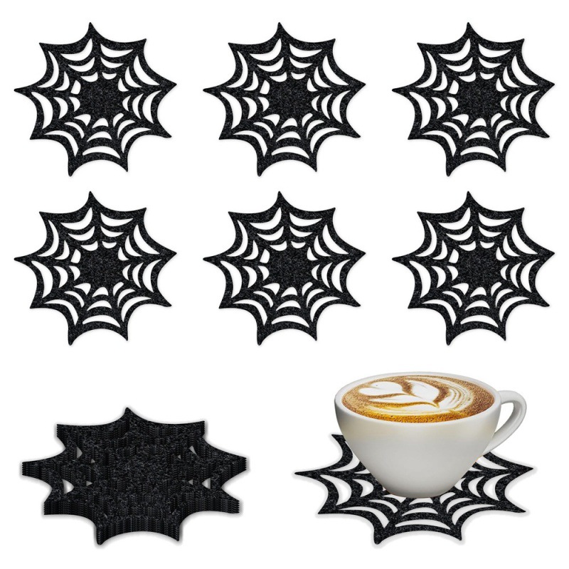 Nueva decoración de fiesta de Halloween posavasos de tela no tejida de tela de araña posavasos decoraciones de mesa festiva de Halloween