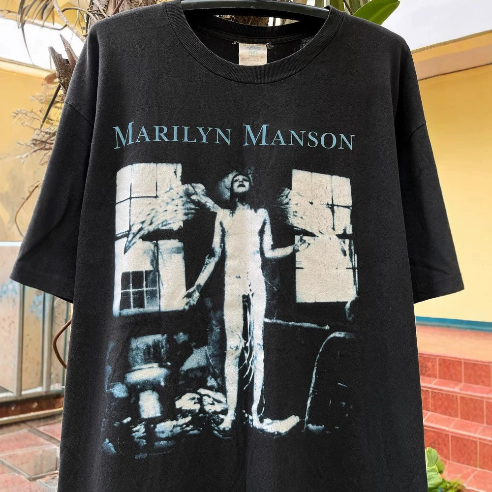 Американский винтажный Marilyn Manson рок-футболка свободного кроя с коротким рукавом