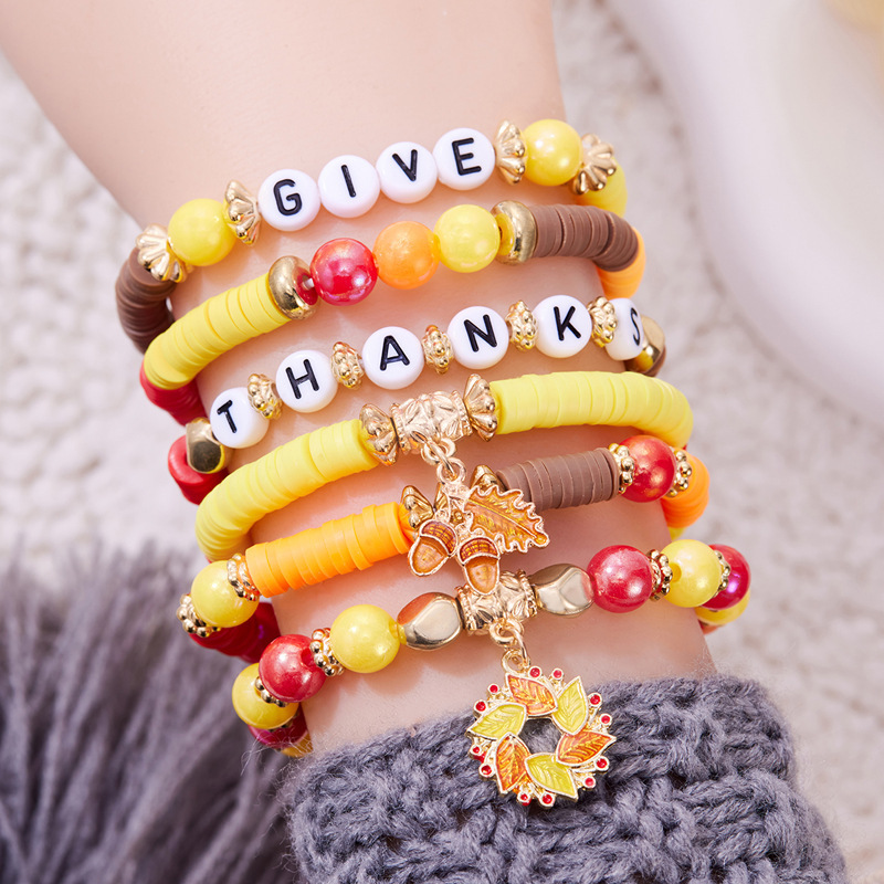 アマゾン人気感謝祭七面鳥紅葉ペンダントブレスレットセット秋豊作カボチャオレンジ水晶ブレスレット|undefined