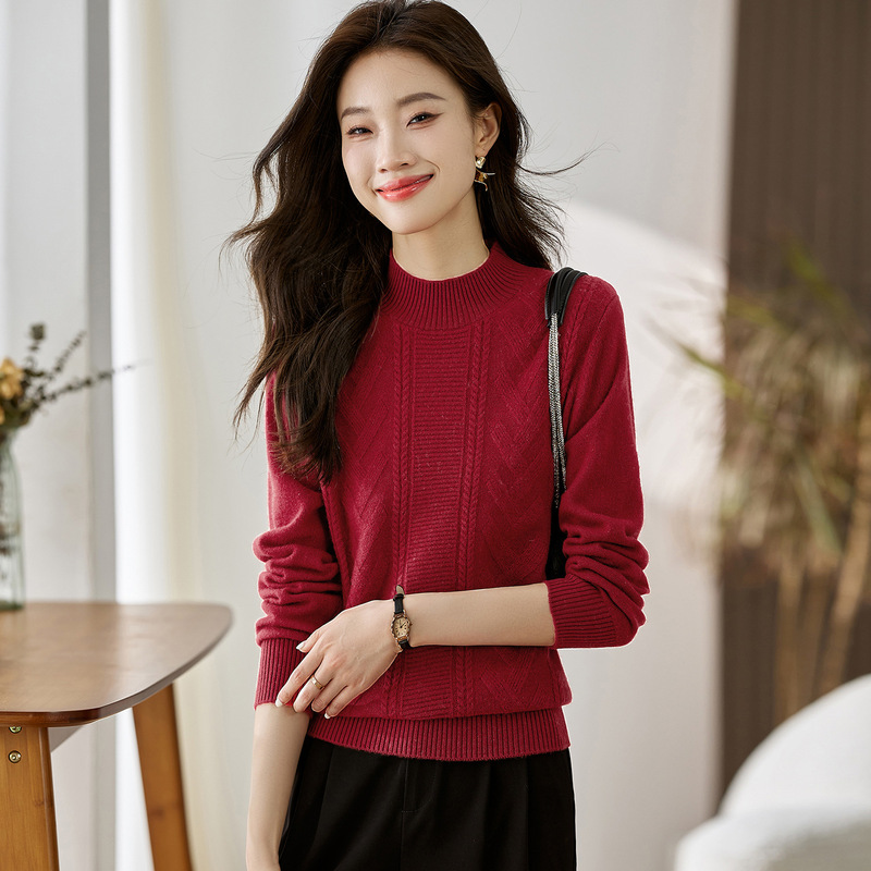 2025 New Short Half-High Collar Inner Layering Shirt Solid Color Women's Knit Pullover Sweater Women's Top