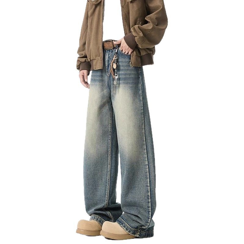 Jeans Men's Cleanfit American High Street Cat Beard Washed Old Loose Straight Trousers Spring New Men's Clothing_mkmklike.com