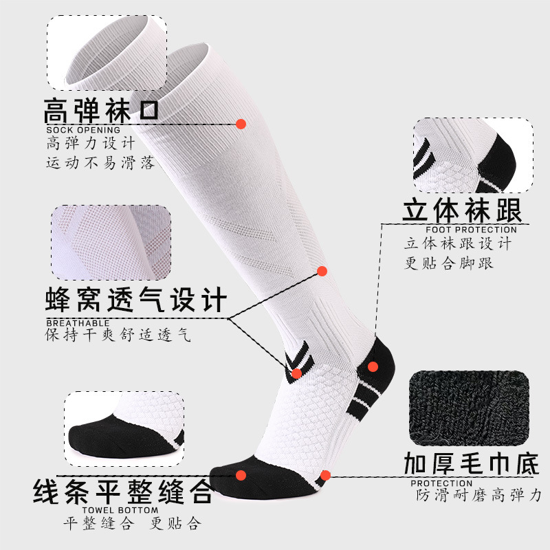 Medias deportivas de hombre sobre la rodilla absorben sudor y transpiración gradiente de presión gruesa toalla bottom medias de fútbol profesional personalizado