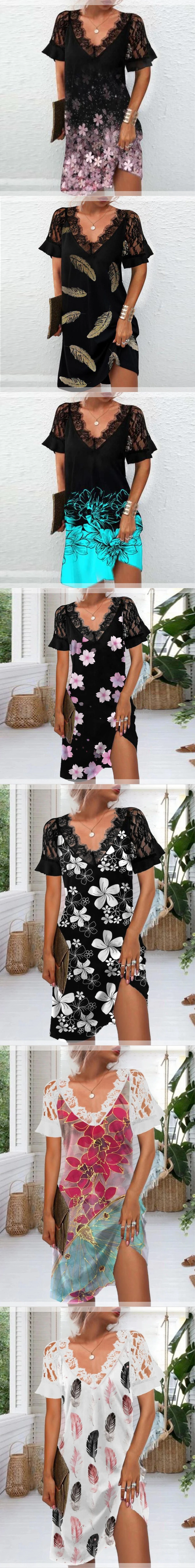 Women 2022 Loose Vintage Fashion Ruffles Befree Dress Large Big Lace Sexy Summer Boho Casual Party Elegant Dresses Plus Sizes long sleeve wedding dresses