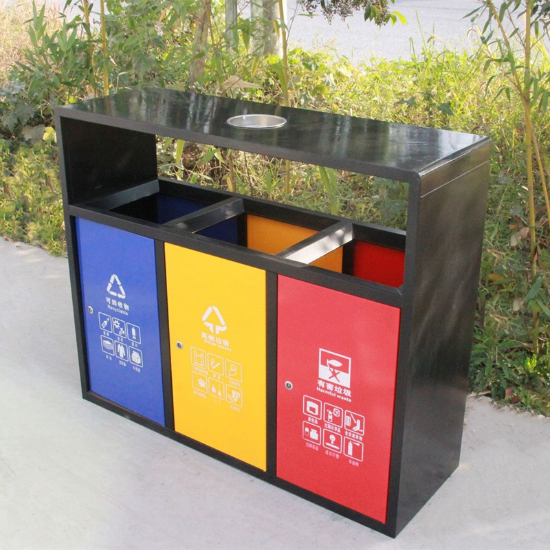 彩色喷塑四种分类垃圾桶街道金属镀锌灭烟公园小区景区市政果皮箱