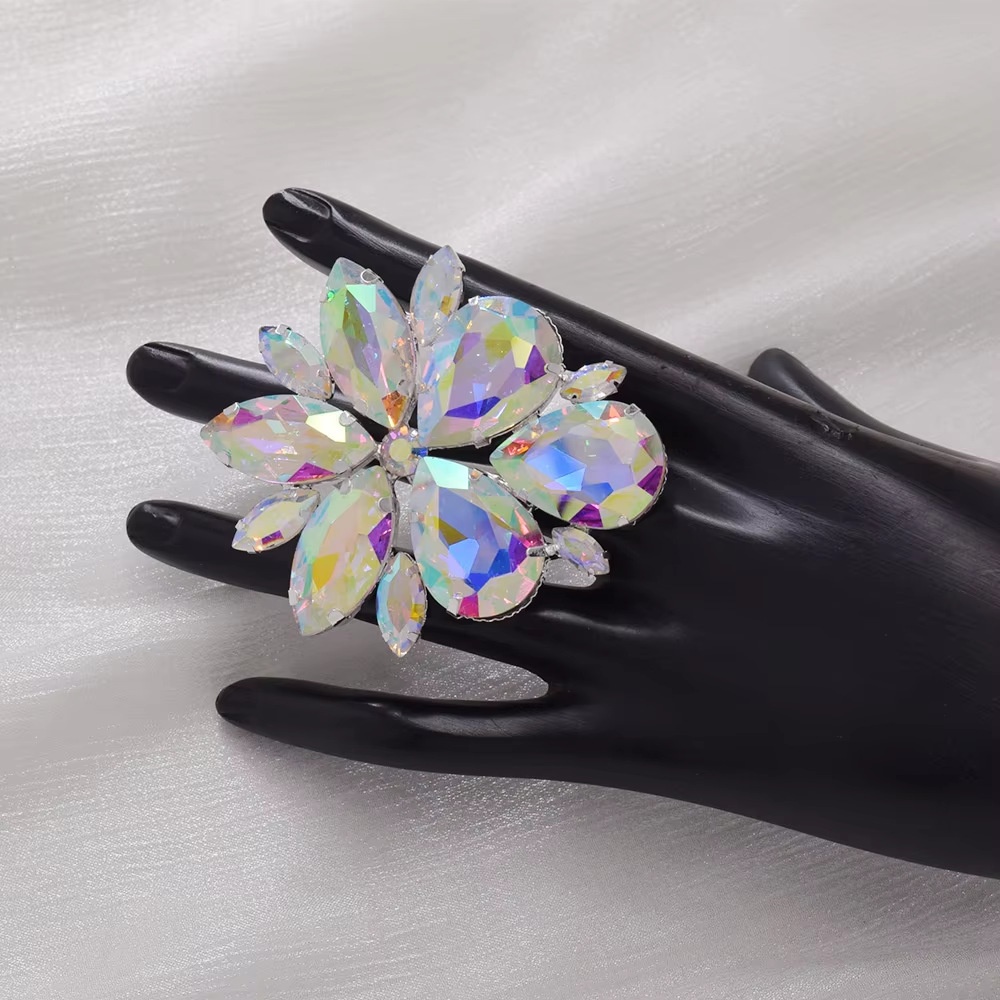 fashion all match party personality exaggerated ring flower ring colorful simple design shiny ring female_voghion.com