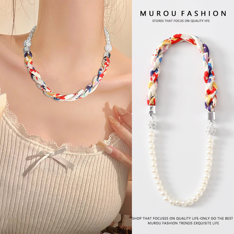 더블 마그네틱 버클 비즈 체인/여아 레드 라이스 45cm 길이