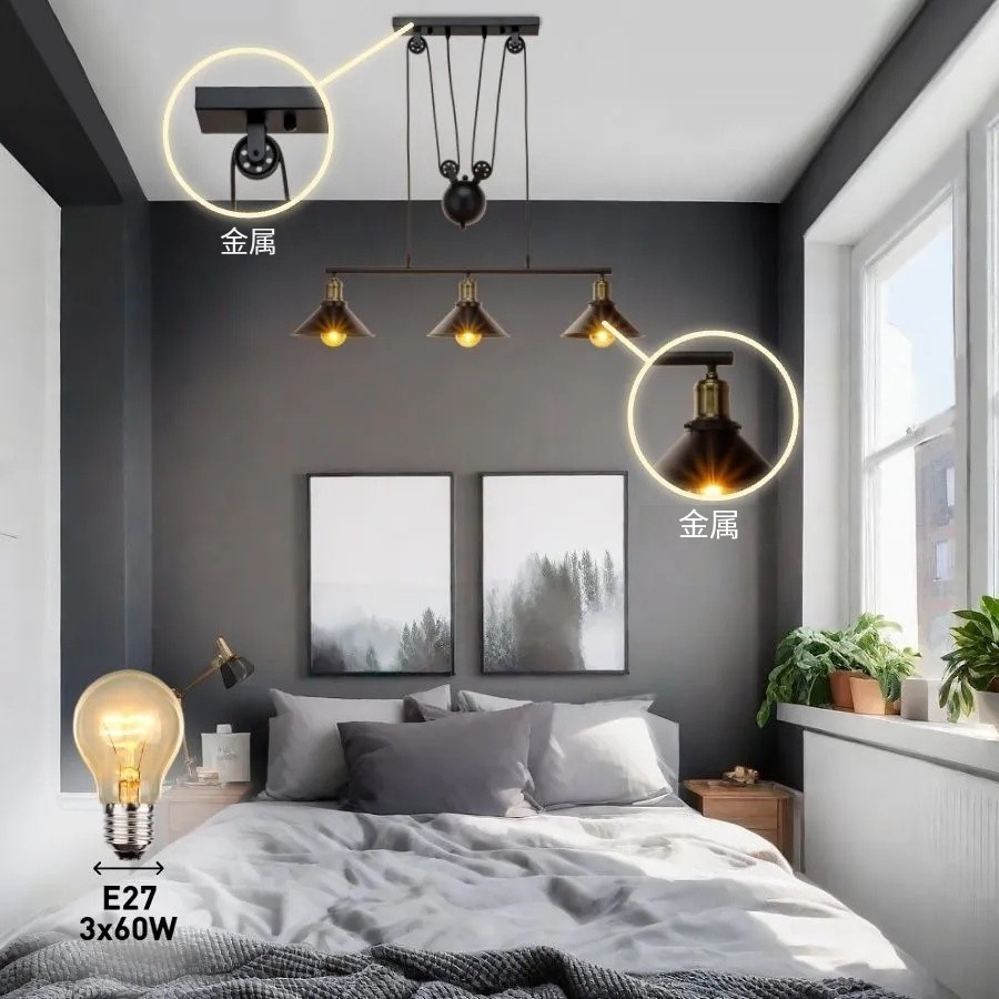 Chandelier estilo industrial restaurante bar creativo hierro forjado café bar escalera elevadora polea lámparas lujosas