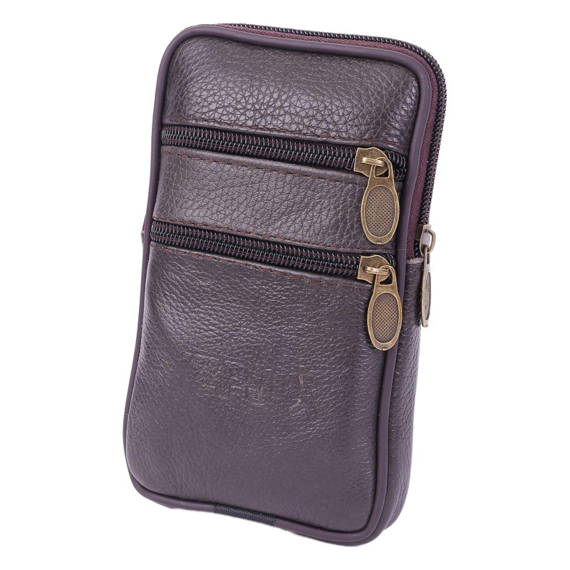 New 6.3inch Men's Waist Bag, Multifunctional Waterproof Phone Pouch, Vertical Style, First-Layer Cowhide, Can Be Worn with a Belt, Coin Purse