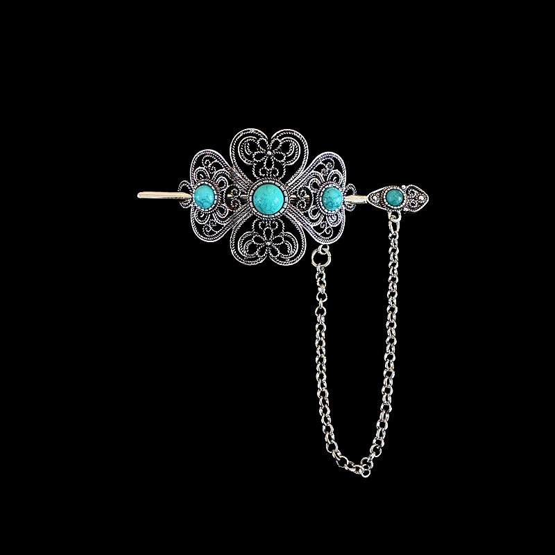 Этническая металлическая китайская шпилька для волос, turquoise каменная инкрустация, коралл Hanfu, ретро аксессуар, этнический стиль, материал