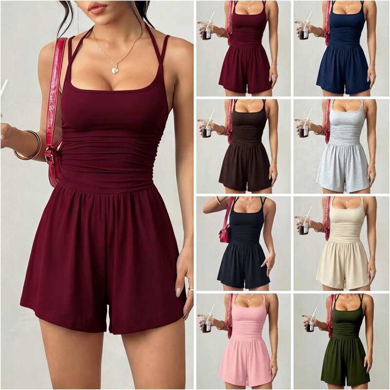 Amazon European and American Cross-Border 2026 Summer New Women's Casual Strapless Jumpsuit Shorts Wide-Leg Loose Fit Amazon European and American Cross-Border 2026 Summer New Women's Casual Strapless Jumpsuit Shorts Wide-Leg Loose Fit