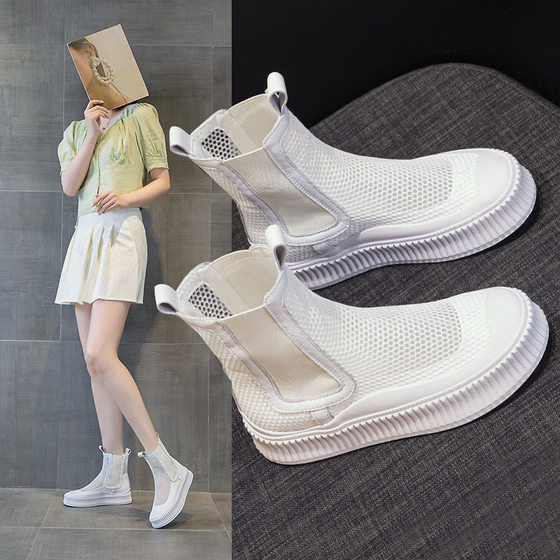 2024 summer new mesh breathable Martin boots Joker high mesh boots leather short boots flat boots wholesale