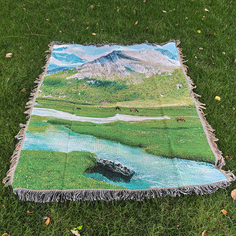 广阔草原牛羊风景画墙面装饰挂毯中古风背景布高级感挂毯棉线毯子|undefined