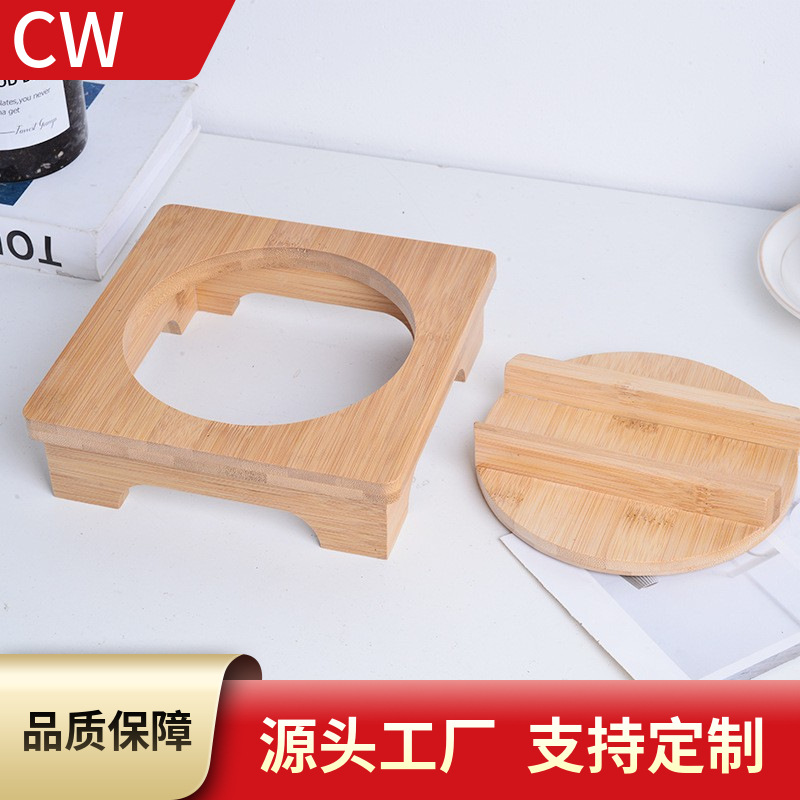 石锅碗架竹木韩式石锅拌饭锅架带盖隔热架桌面砂锅米线木质置物架
