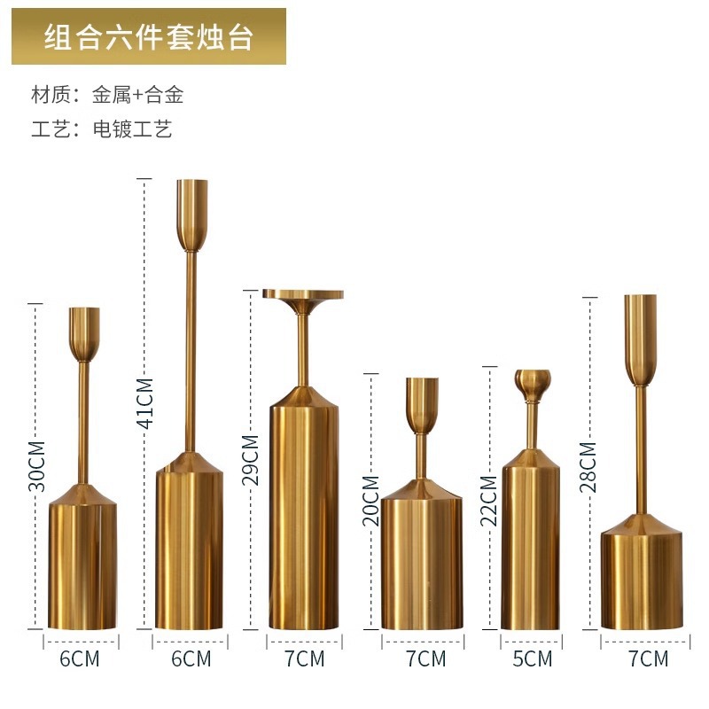 Candelaria europea metal galvanizado boda cena de velas geométricas seis piezas conjunto de adornos de cera adornos al por mayor mesa de comedor