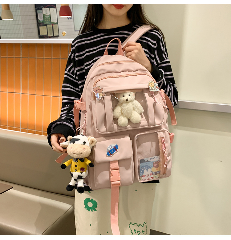 637g Weight Polyester Lining Material Zipper Closure Type School Occasion Nylon Material Solid Color Pattern Women'S Gender Square Shape White, Pink, Green, Blue, Black Color Large Size Wholesale Large Capacity Bear Backpack Nihaojewelry 19
