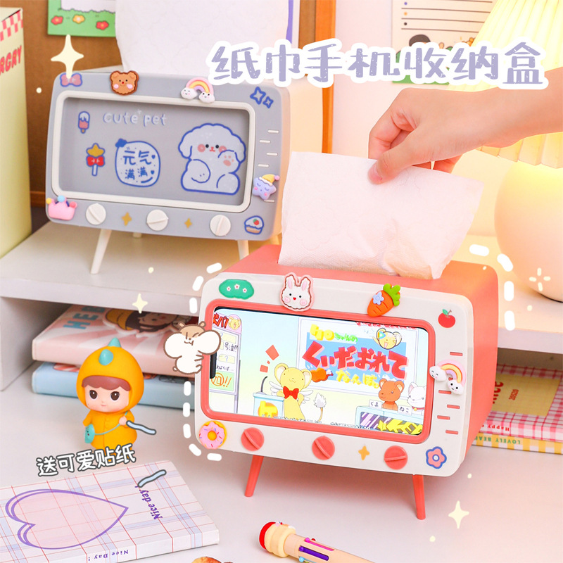 Dibujos animados TV caja de pañuelos teléfono móvil titular hogar multifuncional creativo lindo tejido caja estudiante dormitorio Escritorio