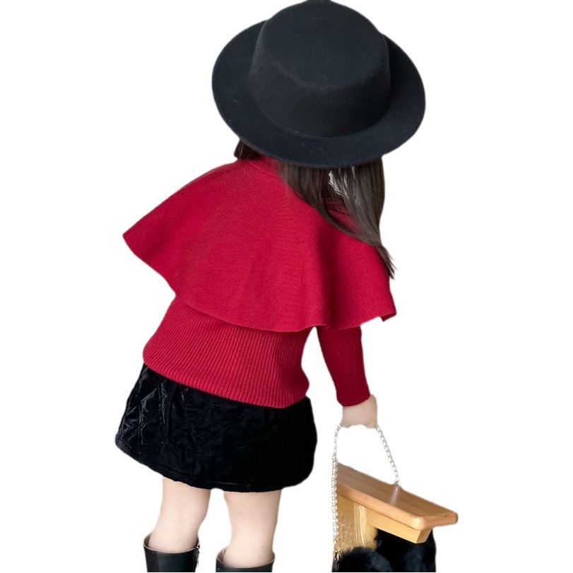 Children's clothing live supply children's clothing wholesale girls' cloak sweater children's clothing all-match red sweater