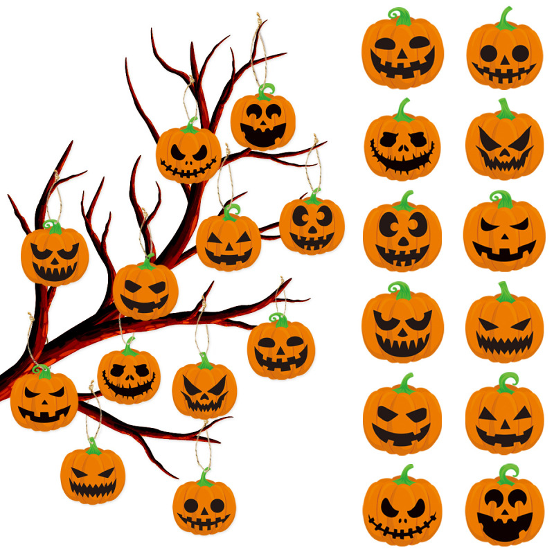 12pcs越境ハロウィーンをテーマにしたパーティーの屋外雰囲気装飾カボチャ麻紐吊り下げタグ飾り|undefined