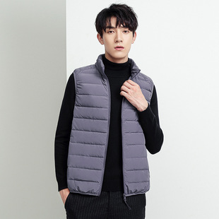 Cross-Border Men's Autumn and Winter Lightweight down Jacket Warm Vest Vest Men's Stand-Up Collar Large Size Loose Short Vest