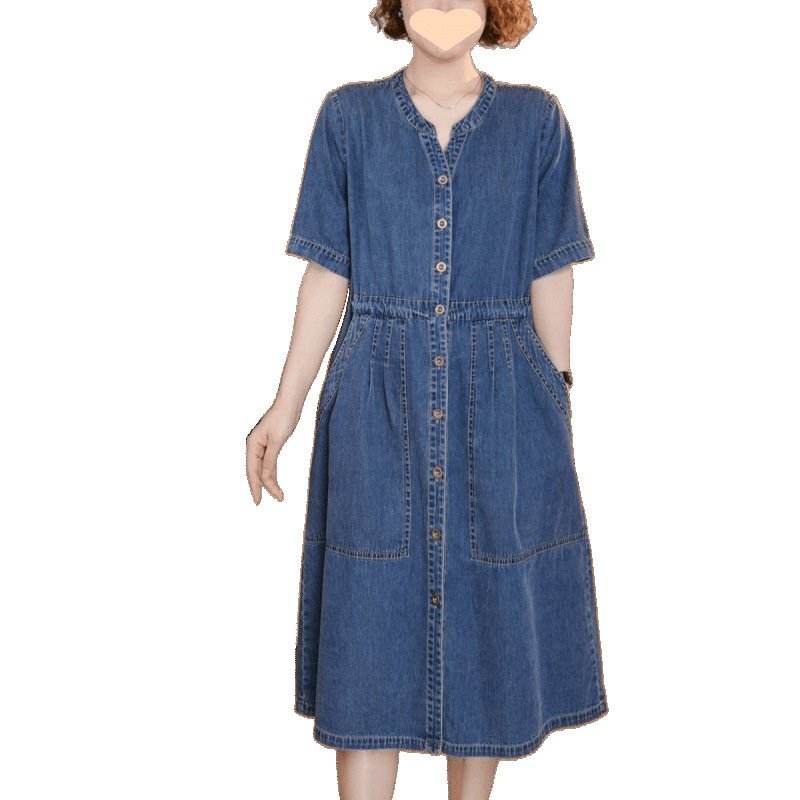 洋气显瘦牛仔连衣裙女夏季2025年新款时尚大码收腰遮肚子胖裙子|undefined